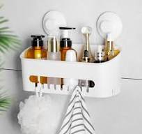 LUXEAR Suction Cup Corner Shower Caddy Wall Mounted Shower Shelf Bathroom  Storage Basket - No-Drilling Removable Plastic Storage Organizer for ...