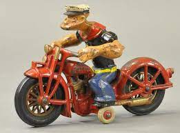 Scarce Cast Iron Hubley Motorcyclist Toy With Removable Popeye Figure One Of More Than 1 300 Lots Coming To Auction Th Diy Ceramic Vintage Toys Toy Collection