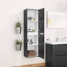 This style rests against the wall, takes up a minimal amount of floorspace and is handy where there isn't much existing storage. Black Wall Hung Tall Bathroom Storage Cabinet W400 X H1500mm Oakland Furniture123