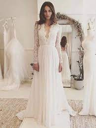 Long Sleeve V Neck Lace Prom Evening Dress Long Sleeve Chiffon Wedding Dress V Neck V Neck Wedding Dress Ivory Chiffon Wedding Dress Long Sleeve Wedding Gowns
