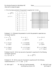 If two parallel lines are cut by a transversal then the pairs of corresponding angles are. Pre Calculus Parametrics Worksheet 2