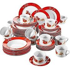 Christmasdeer 60 Pieces Plates En Porcelaine Vaisselle Service De Table Pour 12 Personnes Amazon Fr Cuisine Maison Service De Table Vaisselle Bols