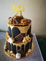 A cake that has various ingredients, usually chocolate or sponge, and is often topped with icing and candles; L L Cakes 21st Birthday Chocolate Cake Facebook