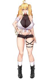 kirome (kamipaper), saaya (kirome), haks, original, highres, 1girl, blonde  hair, breasts, huge breasts, smile, solo, thick thighs, thighs, twintails,  virtual youtuber - Image View - | Gelbooru - Free Anime and Hentai Gallery