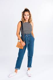 Black And White Striped Tank Top Outfit Striped Racerback Tank Black And White Striped Tank Top Fitted Tank Top Modern Basics Minimal Fashion Fashion Outfits High Waisted Mom Jeans