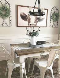Like This Idea And Colors With Whites And Wood Just Bigger Table And Bigger Lig Farmhouse Dining Room Table Farmhouse Dining Rooms Decor Farmhouse Dining Room