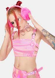 Club Exx Rave Festival Fashion Pink Bondage Belt Buckle Holographic  Iridescent Crop Top – Dolls Kill