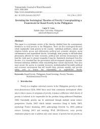 Pdf Revisiting The Sociological Theories Of Poverty Conceptualizing A Framework For Rural Poverty In The Philippines