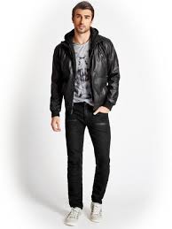 Robot Check Guess Men Fashion Leather Jacket