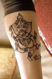 This ganesh tattoo shows the hindu god with only two arms. Ganesha Henna Henna Tattoo Designs Henna Body Art Henna