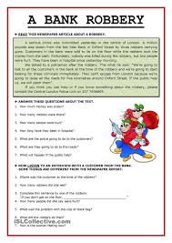 A Bank Robbery Reading Comprehension Reading Comprehension Kindergarten Esl Reading Comprehension