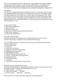 Survival Discussion Activity Plane Crash In Canada Teaching Survival Leadership Activities English Words