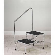 This listing will work for 2 steps with a post at the top and bottom. Chrome Bariatric Two Step Step Stool With Handrail Cone Instruments