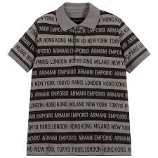 Black And Grey Striped Polo Shirt Grey And Black Striped Polo Shirt By Italian Designer Emporio Armani It Is Patterned With The Brand S Repeat Logo And Pique Polo Shirt Polo Shirt Cotton Logo