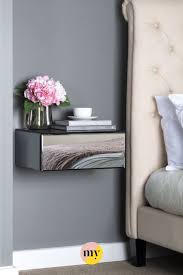 Inga Smoke Mirror Floating Bedside Console Shelf Storage System In 2020 Floating Bedside Table Bed Furniture Design Grey Bedroom Decor