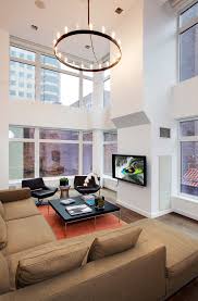 Could be fully dimmable when used with dimmable. High Ceiling With Circular Chandelier Contemporary Living Room New York By Electronics Design Group Inc Houzz