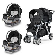 Chicco Cortina Together Double Stroller With Two Keyfit 30 Infant Car Seats In Black Fabric With Geometr Baby Car Seats Newborn Baby Car Seats Double Strollers