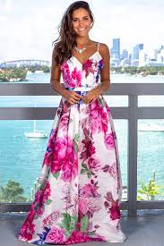 Fuchsia Floral Maxi Dress With Tie Back Floral Dresses Long Maxi Dress Floral Maxi Dress