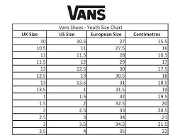 Unisex Shoe Size Chart Vans