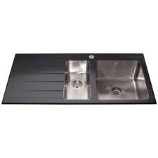 Check spelling or type a new query. Cda Kvl02lbl 1 5 Bowl Black Glass Stainless Steel Kitchen Sink Lh Drainer Kitchen From Taps Uk