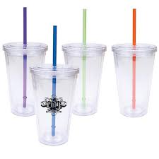 16 Oz Double Wall Cool Clear Acrylic Tumbler W Color Straws 2 95 Acrylic Tumblers Clear Acrylic Promotional Drinkware
