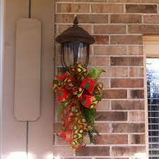Bows On Front Porch Lights Christmas Porch Decor Christmas Centerpieces Christmas Swags
