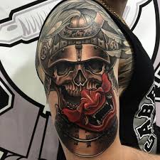 Samurai Warrior Skull Mask Armor Done On Guy S Upper Arm By Alexander Chang An Artist Based In Samurai Mask Tattoo Japanese Tattoo Tattoos For Guys Badass