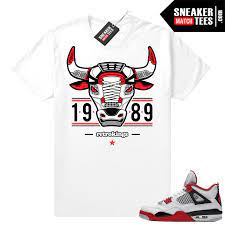 Fire Red 4s Jordan Sneaker Tees Shirts White Retro King Bull 4s Jordan 4 Fire Red Sneaker Match Clothing
