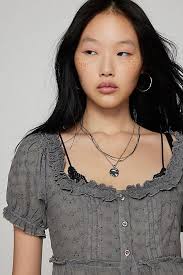 Kimchi Blue Kimchi Angela Eyelet Babydoll Tunic Top in Gray