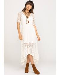 Shyanne Women S Ivory Lace Button Down Hi Lo Maxi Dress In 2020 White Lace Dress Boho Lace Dress Casual Lace White Dress