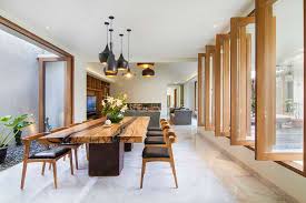 Dapur ruang makan dan ruang duduk atau ruang keluarga berada di satu ruangan besar yang dibuat open plan sehingga ruangan desain rumah dan toko satu lantai ruang keluarga bisa anda tempatkan bersebelahan dengan ruang tamu agar keberadaan kamar tidur pribadi tidak bersinggungan dengan dunia luar. Jasa Desain Interior Ruang Makan Tropis Terbaru 2021 Arsitag