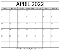 Free Printable April 2022 Calendar
