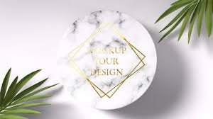 Gold Logo Mockup On Circle Marble With Palm Leaves Logo Mockup Gold Logo Mockup
