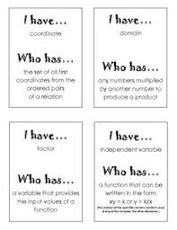 Algebra Vocabulary I Have Who Has Card Game Algebra Math Vocabulary Math