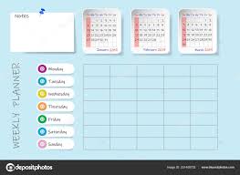 Calendar First Quarter 2019 Year Weekly Planner Chart Blank