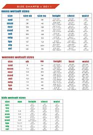 wetsuit size charts for all known brands 360guide