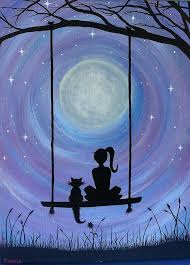 Dream Art Moon And Girl Original Canvas Painting Art Drawings Canvas Painting