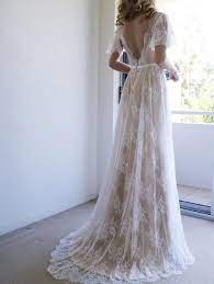 Short Sleeve V Neck Sweep Train Lace Boho Wedding Dresses Online Typ0996 Wedding W Lace Beach Wedding Dress Cheap Wedding Dresses Online Wedding Dress Train
