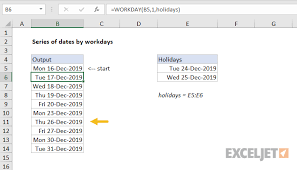 Excel Formula Series Of Dates By Workdays Exceljet