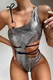 Silver Crocodile One Shoulder Cutout Sexy One Piece Swimsuit 081841 Sexy One Piece Swimsuits Sexy Monokini One Piece Bathing Suits Cute One Piece Bathing Suits One Piece Swimwear Retro One Piece Swimsuits One Piece Bodysuits One Bathing Suits