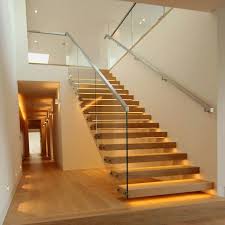 Both Stringers Rubber Wood Tread Straight Staircase With Laminated Tempered Glass Railing View Straight Staircase Lighting Ideas Modern Staircase Glass Stairs