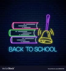 Neon Banner With Back To School Text Books And Vector Image On Vectorstock In 2020 Back To School Wallpaper Cool Neon Signs Neon Wallpaper