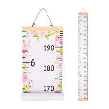 Beinou Baby Growth Chart Ruler For Kids Wood Frame Height Measure Chart 7 9 X 79 Canvas Pink Flower Hanging Height Growth Chart For Baby Nursery