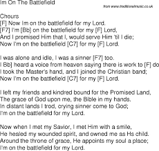 Old Time Song Lyrics With Guitar Chords For I M On The Battlefield For My Lord F Songs Song Lyrics Lyrics