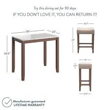 Nathan James Viktor Three Piece Dining Set Kitchen Pub Table White Marble Table Top Light Brown Wood Base Light Beige Fabric Seat 41203 The Home Depot In 2020 White Marble Table