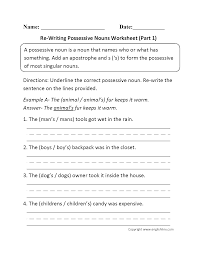 Possessive Nouns Worksheets Re Writing Possessive Nouns Worksheet Part 1 Possessive Nouns Worksheets Possessive Nouns Nouns Worksheet