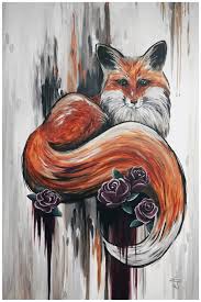 Red Fox Painting Sold Red Fox With Flowers And Abstract Background Acrylic Painting By Elle Art Abstract Animal Art Fox Painting Animal Art