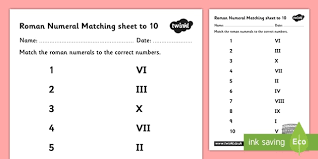 roman numerals 1 10 matching worksheet teacher made