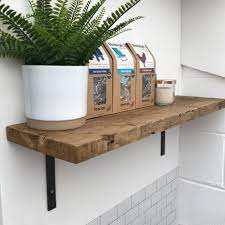 Wood and iron wall shelf. Wooden Shelves Industrial Wall Shelf With Metal Brackets Reclaimed Pin Shabby Bear Cottage