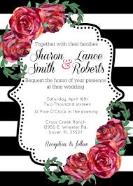 Black And White Floral Invitation Design Red Rose Black White Stripe Wedding Invitation Printable Printable Wedding Invitations Wedding Invitations Trendy Wedding Invitations